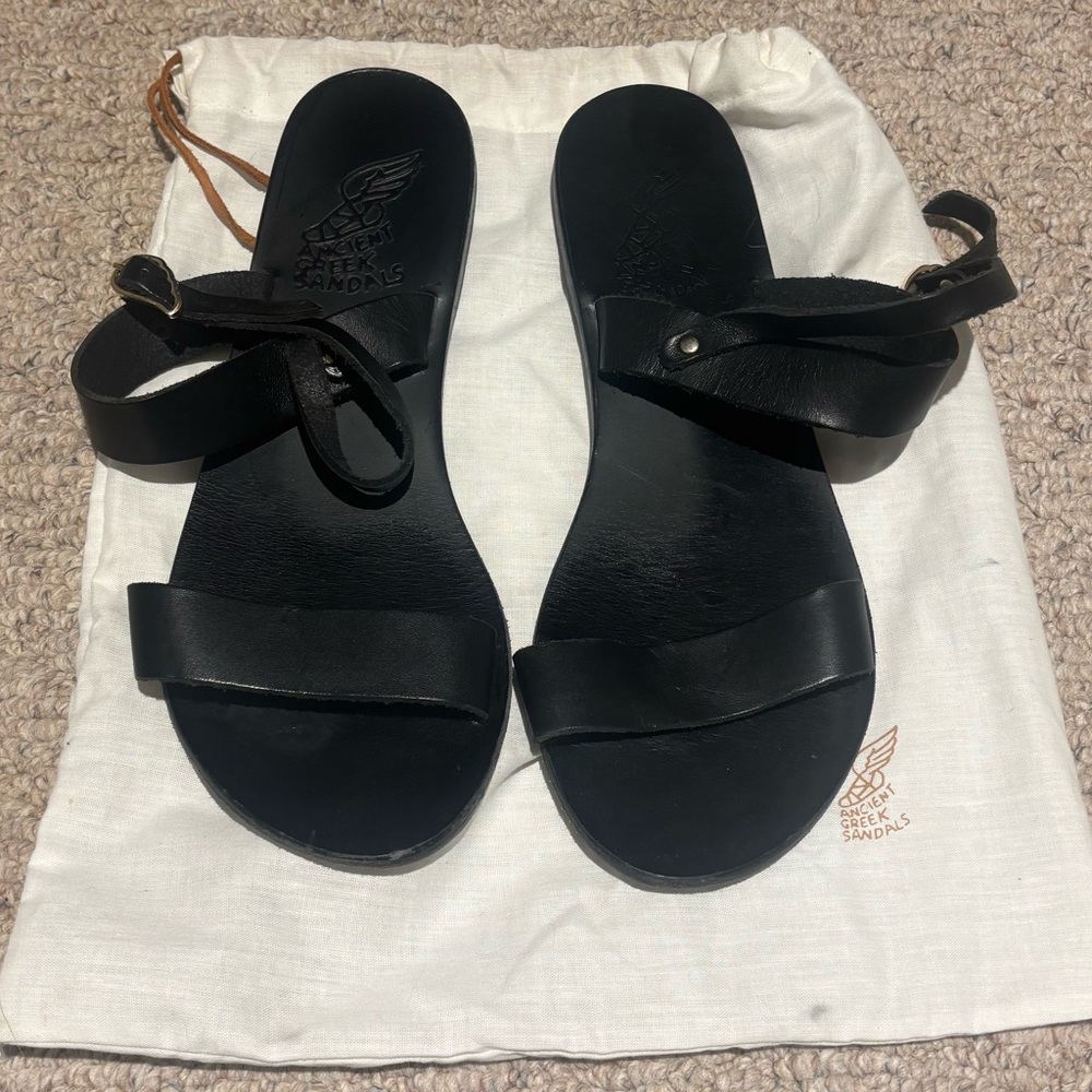 Ancient Greek Black Leather Sandals